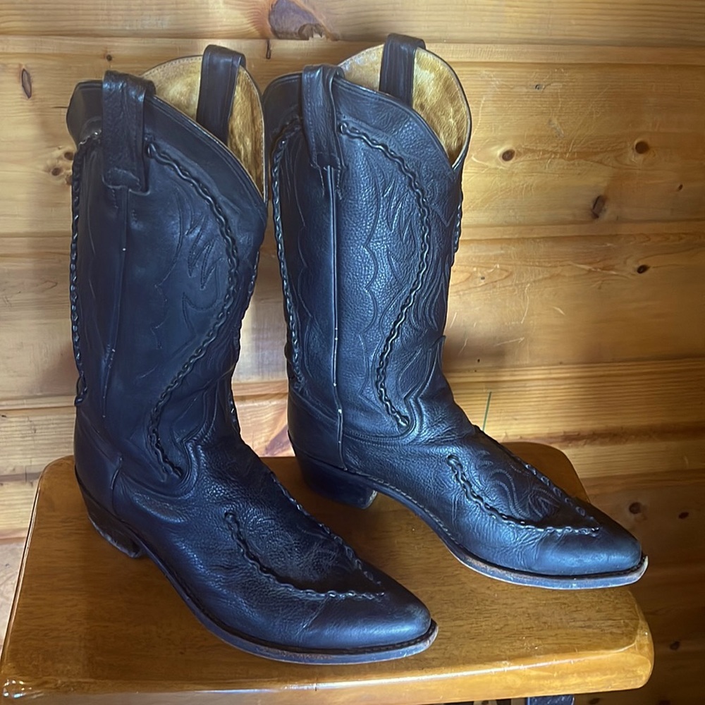 Cowboy Boots Black Dan Post Vintage Raised Stitch
